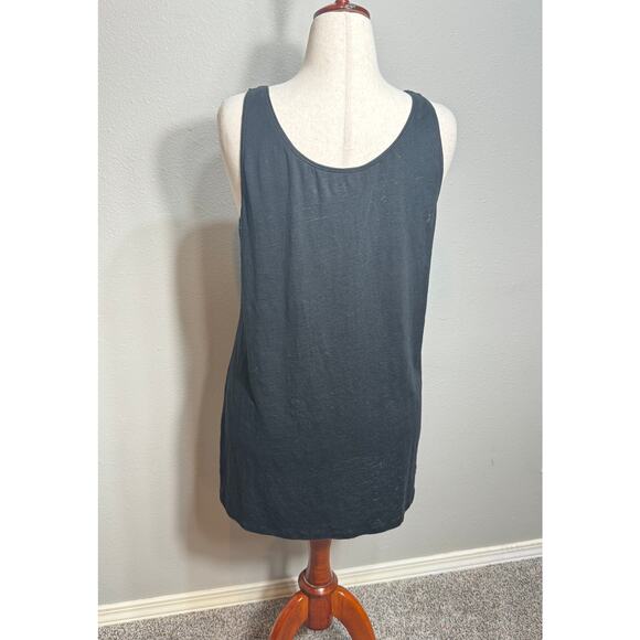 EIleen Fisher linen tunic tank black sequined neckline sleeveless loose fit Sz L - Picture 4 of 6